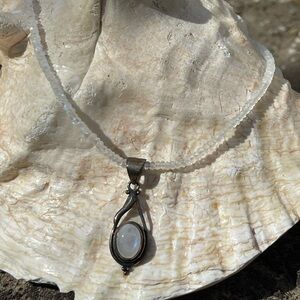 Rainbow moonstone oval large pendant for necklace sterling silver boho